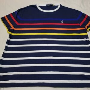 Striped Navy T-Shirt with Multicolor Accents